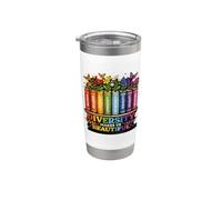 Diversity Makes Us Beautiful Rainbow Books Flowers Stainless Steel Insulated Tumbler