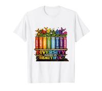 Diversity Makes Us Beautiful Rainbow Books Flowers T-Shirt
