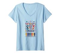 Diversity Makes Us Stronger: Inclusive Unity Celebration V-Neck T-Shirt, Women, Baby Blue, XXL