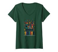 Diversity Makes Us Stronger: Inclusive Unity Celebration V-Neck T-Shirt, Women, Forest Green, L