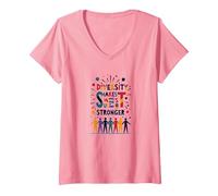 Diversity Makes Us Stronger: Inclusive Unity Celebration V-Neck T-Shirt, Women, Pink, M
