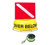 DiveSmart Buoy Float with 100ft High Visibility Neon Yellow Scuba Finger Reel for Surface Signalling