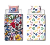 Character World NBA Officially Licensed Single Duvet Cover Set | Team Badges Design Reversible 2 Sided Basketball Bedding Including Matching Pillow Case | Perfect For Kids Bedroom