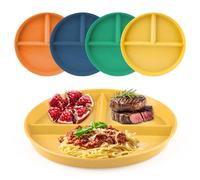 Divided Dinner Plates Set of 4, 8.6 Inch Portion Control Divided Plates, Diet Plate, Unbreakable Reusable Deep Picnic Plate Dishes for Adults Food Dessert, Microwave Safe
