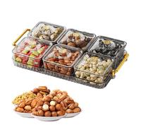 Divided Fruit Box - 4 Grids/6 Grids Divided Snack Tray with Lid - Compartmented Dry Fruit Box Not Easy to Cross-Flavor Non-Slip Bottom Easy to Clean for Spices, Candy, Fruits, Nuts, Snacks