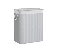 SONGMICS - Laundry Basket with Lid - Bamboo Laundry Basket with 2 Sorting Compartments, Removable Bag, Cotton Handles - Volume 100L, for Laundry Room, Bedroom - Grey - LCB064G01