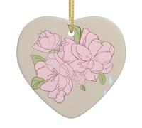 Divided Peach Blossoms Print Christmas Ornament Hanging, Ceramic Heart Pendant, for Birthday Weddings & Keepsake Gift Decor