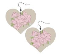 Divided Peach Blossoms Prints Leather Heart earrings Pendant Stylish and light Lightweight Dangle for Women Girls, One Size, Leather, No Gemstone