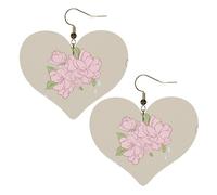 Divided Peach Blossoms Prints Stylish Heart-Shaped Earrings Lightweight Women'S Accessories Perfect For Parties And Valentine'S Day.