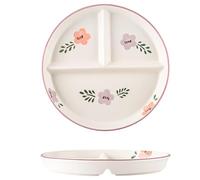 Divided Plates 8x1 Floral Pattern Round Ceramic 3 Compartment Plates for Kids & Adults for Portion Control at Home, School