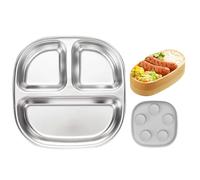 Divided Plates for Kids Metal Plates with Dividers | Reusable Stainless Steel Tableware with Suction Cup - Non-Slip Cutlery for Home, Travel and School
