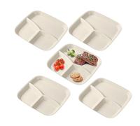 Divided Plates, Serving Platter With 3 Compartments For Serving Food, 5 Piece Plates In A Set, For Adults Cooking Meals Green