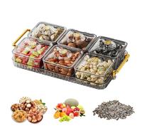 Divided Serving Platter,Party Platter Tray Portable Transparent Modern Light Luxury Anti-Slip Divided Snack Tray with Lid and Moveable Compartment for Candy, Fruits, Nuts, Snacks