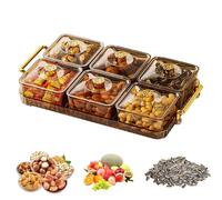 Divided Serving Platter,Party Platter Tray Portable Transparent Modern Light Luxury Anti-Slip Divided Snack Tray with Lid and Moveable Compartment for Candy, Fruits, Nuts, Snacks
