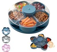 Divided Serving Tray That Spins,Divided Spin and Snack Serving Tray,Multi-Compartment Food Organizer,Portable Travel Snackle Box with Rotating Cover,Perfect for Snacks,Dips & Party Appetizer (Blue)