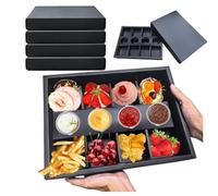 Divided Serving Tray w/Lids Black Cardboard 8 Grids, 10 PK Pastry Box Snack Heavy Duty, 12.5x9x2 in Sauce Cup Holder Charcuterie Box, Oil-proof Dessert Box, Baked Goods Boxes Party Takeout Containers
