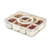 Divided Serving Tray with Lid and Handle, Portable Food Storage Container Snack Tray with 8 Compartments, Clear Spices Organizer for Fruits, Candy, Nuts and Dip (Cream, 8 Compartments)