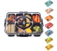 Divided Serving Tray with Lid and Handle - Snackle Box Charcuterie Container for Portable Snack Platters Organizer for Candy, Fruits, Nuts, Snacks - Perfect for Party, Entertaining, Black