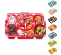 Divided Serving Tray with Lid and Handle - Snackle Box Charcuterie Container for Portable Snack Platters Organizer for Candy, Fruits, Nuts, Snacks - Perfect for Party, Entertaining, Red