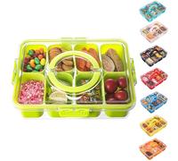 Divided Serving Tray with Lid and Handle - Snackle Box Charcuterie Container for Portable Snack Platters Organizer for Candy, Fruits, Nuts, Snacks - Perfect for Party, Entertaining, Green