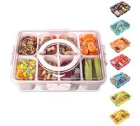 Divided Serving Tray with Lid and Handle - Snackle Box Charcuterie Container for Portable Snack Platters Organizer for Candy, Fruits, Nuts, Snacks - Perfect for Party, Entertaining, Pink