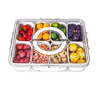 Divided Serving Tray with Lid and Handle - Snackle Box Charcuterie Container for Portable Snack Platters - Clear Organizer for Candy, Fruits, Nuts, Snacks - Perfect for Party, Entertaining
