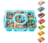 Divided Serving Tray with Lid and Handle - Snackle Box Charcuterie Container for Portable Snack Platters Organizer for Candy, Fruits, Nuts, Snacks - Perfect for Party, Entertaining, Lake blue