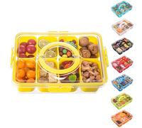 Divided Serving Tray with Lid and Handle - Snackle Box Charcuterie Container for Portable Snack Platters Organizer for Candy, Fruits, Nuts, Snacks - Perfect for Party, Entertaining, Yellow