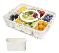 Divided Serving Tray with Lid & Handle, Plastic Portable Food Storage Container Snack Platters, 8 Removable Compartments Box for Parties, Reusable Appetizer Clear Organizer for Veggie, Candy,Fruit,Nut