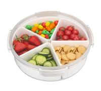 Divided Serving Tray with Lid, Removable Divided Platter Snack Box, Food Storage Charcuterie Containers with 5 Compartments for Christmas Party, Veggies, Snack, Fruit, Nuts, Candy, Cracker, Chip