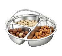 Divided Snack Plate - Stainless Steel Food Steaming Platter with Handle - Separated Fruit Tray | for Home Apartment Parties Family Nights Friend Gatherings Camping Picnics