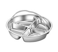 Divided Snack Plate - Stainless Steel Steaming Platter, Sectional Food Dish | Round Portion Control Nutrient Retention Server, Durable Metal Meal Prep Container with Foldable Lifting Handle