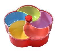Divided Snack Trays, Colored Flower Shaped Snackle Box Container, Reusable PP Snack Tray with Lid & Non-Slip Bottom Appetizer Platter for Party Travel
