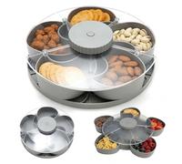 Divided Spin and Snack Serving Tray, Rotating Lazy Susan Snack Organizer with Lid, Multi-Compartment Platter for Snacks, Dips, Appetizers, Veggies & Fruits, Perfect for Kitchen, Picnic & Travel