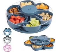 Divided Spin Snack Tray, Divided Serving Tray That Spins, 5-Compartment Rotating Snack Box Container with Lid, Lazy Susan Organizer Veggie Fruit Tray, Kitchen Organizer for Picnic & Parties (Blue)