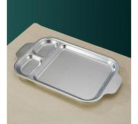 Divided stainless steel Korean roasting and baking tray with portion control design, compatible with microwave, oven, and dishwasher, for serving multiple dishes (Silver2)