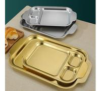 Divided stainless steel Korean roasting and baking tray with portion control design, compatible with microwave, oven, and dishwasher, for serving multiple dishes (Gold4)