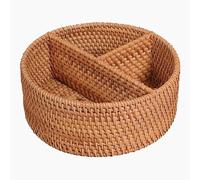 Divided Storage Basket, Wicker Rattan Woven Basket with 3 Divided Sections Basket Bin Box Desk Organizer for Tea Bag, Sugar, Fruits, Nuts, Creative Furniture Accessories.