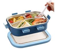 Divided Storage Tin With Three Compartments And Leak Resistant Closure | Divided Storage Tin With Three Compartments And Leak Resistant Closure Organises Fruits Sandwiches And Salads Neatly