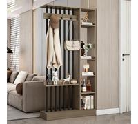 Divider Privacy Screen Modern Indoor Multiple Partition Separato, 31/39/47/55in Solid Wood Wall Room, With Coat Rack Hooks Bookcase Dividers, Suitable For The Entryway(Walnut+black,100cm/39.4in)