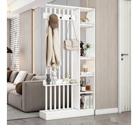 Divider Privacy Screen Modern Indoor Multiple Partition Separato, 31/39/47/55in Solid Wood Wall Room, With Coat Rack Hooks Bookcase Dividers, Suitable For The Entryway(White+white,100cm/39.4in)