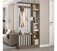 Divider Privacy Screen Modern Indoor Multiple Partition Separato, 31/39/47/55in Solid Wood Wall Room, With Coat Rack Hooks Bookcase Dividers, Suitable For The Entryway(Walnut+white,100cm/39.4in)