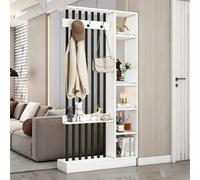 Divider Privacy Screen Modern Indoor Multiple Partition Separato, 31/39/47/55in Solid Wood Wall Room, With Coat Rack Hooks Bookcase Dividers, Suitable For The Entryway(White+black,100cm/39.4in)