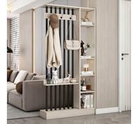 Divider Privacy Screen Modern Indoor Multiple Partition Separato, 31/39/47/55in Solid Wood Wall Room, With Coat Rack Hooks Bookcase Dividers, Suitable For The Entryway(Khaki+black,100cm/39.4in)