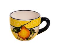 DIVINA Italian Design Ceramic Mug with Yellow Lemons, Blue Handle, Mediterranean Design, for Cappuccino and Hot Drinks