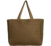 DIVINA Italian Design Maxi Beach Bag, Green/Beige/Brown, 43 x 38 x 19 cm, Woven Straw, Mediterranean Style, Casual Summer Design - BAG 214, brown, 43x38x19 cm