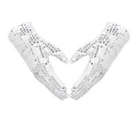 DIVINA VITAE 1 Pairs Silver Sequin Gloves Glitter Rhinestone Gloves Women Fashion Sparkly Sequin Dance Glove Classic Masquerade Short Glove Halloween Cosplay Dress up Mitten Costume Mitten for Adults