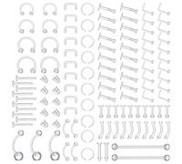DIVINA VITAE 109 Pcs Clear Acrylic Piercing Retainers, Nose Septum Eyebrow Lip Labret Retainer Tongue Belly Tragus Cartilage Rings Bioflex Plastic Industrial Barbell Jewelry for Work Surgery