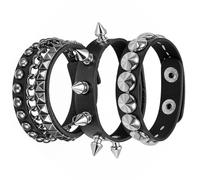 DIVINA VITAE 3 Pieces Leather Punk Bracelet for Men Women Retro Spiked Studded Bracelets Goth Rock Wristband Cuff Bangle Adjustable Rivets Bracelet Cuff Pop 80s 90s Emo Halloween Jewelry Accessories