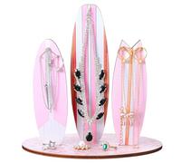 DIVINA VITAE Jewelry Organizer Stand, Cute Coastal Ocean Surfboard Decor, Preppy Beach Themed Room Decor Aesthetic, Coastal Dedroom Decoration Wooden Hawaii Surfer Gift for Teen Girls(Pink)